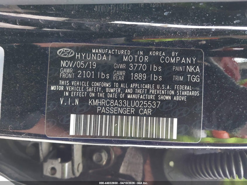 2020 Hyundai Venue Sel VIN: KMHRC8A33LU025537 Lot: 44832658