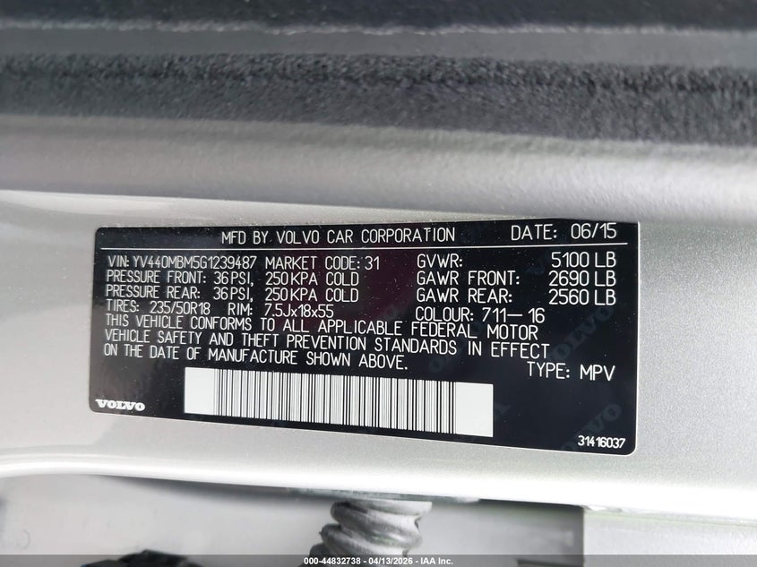 2016 Volvo Xc70 T5 Drive-E Platinum VIN: YV440MBM5G1239487 Lot: 44832738