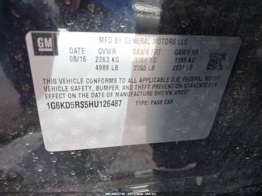 2017 Cadillac Ct6 Luxury VIN: 1G6KD5RS5HU126487 Lot: 44832749