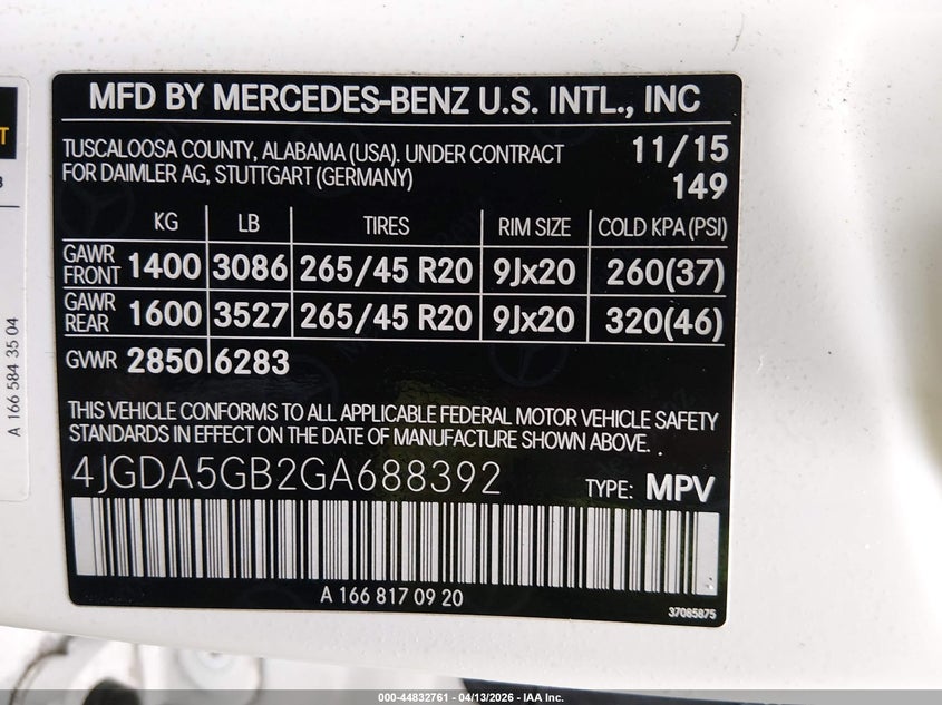 2016 Mercedes-Benz Gle 400 4Matic VIN: 4JGDA5GB2GA688392 Lot: 44832761