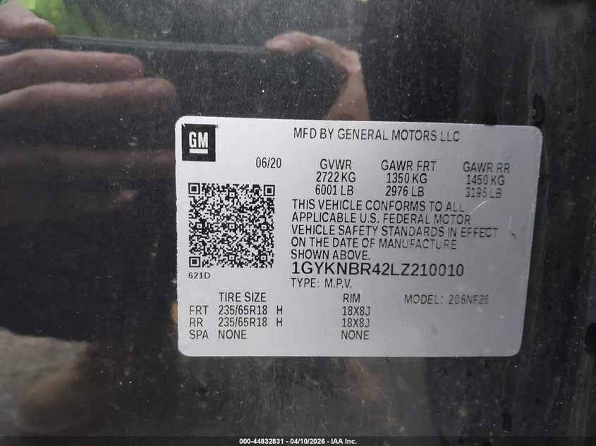 2020 Cadillac Xt5 Awd Luxury VIN: 1GYKNBR42LZ210010 Lot: 44832831