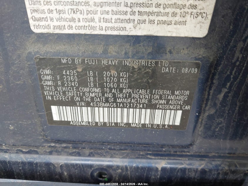 2010 Subaru Legacy 2.5I Premium VIN: 4S3BMAG61A1217341 Lot: 44832856