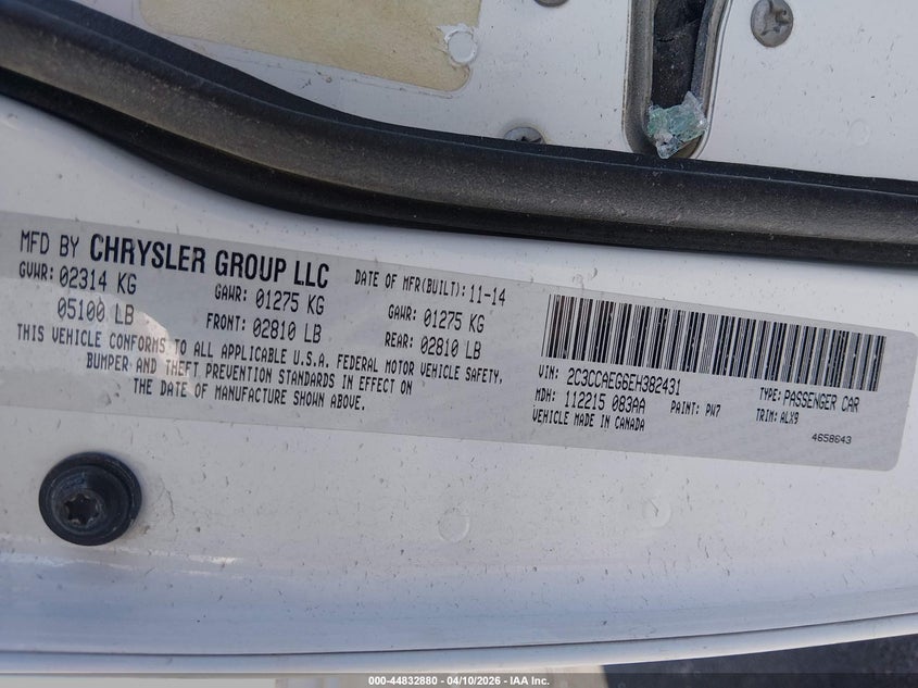 2014 Chrysler 300c 3.6 white Lot 111044832880 Vin 2C3CCAEG6EH382431