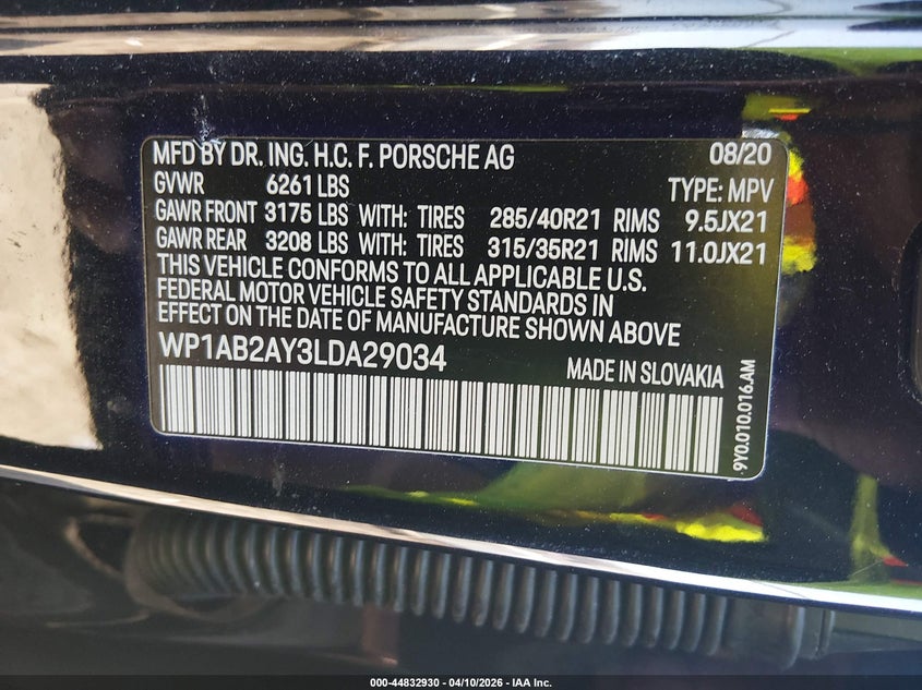 2020 Porsche Cayenne 2.9 S black Lot 111044832930 Vin WP1AB2AY3LDA29034