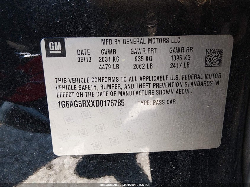 2013 Cadillac Ats Standard VIN: 1G6AG5RXXD0176785 Lot: 44832945