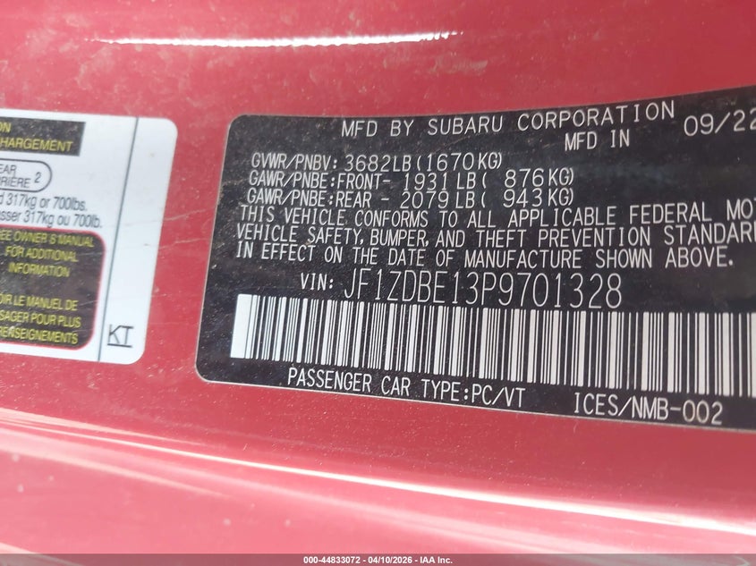 2023 Subaru Brz Limited VIN: JF1ZDBE13P9701328 Lot: 44833072