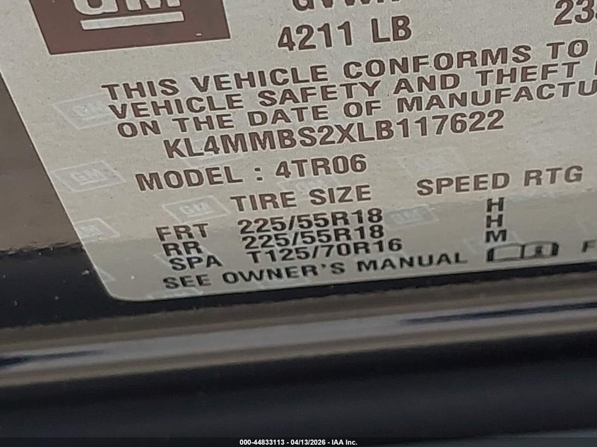 2020 Buick Encore Gx Fwd Preferred VIN: KL4MMBS2XLB117622 Lot: 44833113