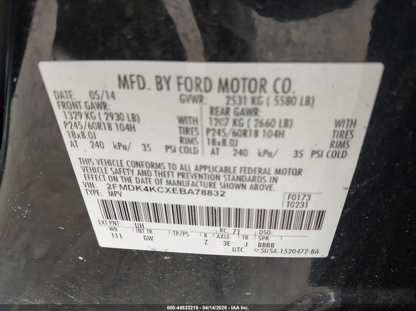 2014 Ford Edge 3.5 Limited black Lot 111044833218 Vin 2FMDK4KCXEBA78832