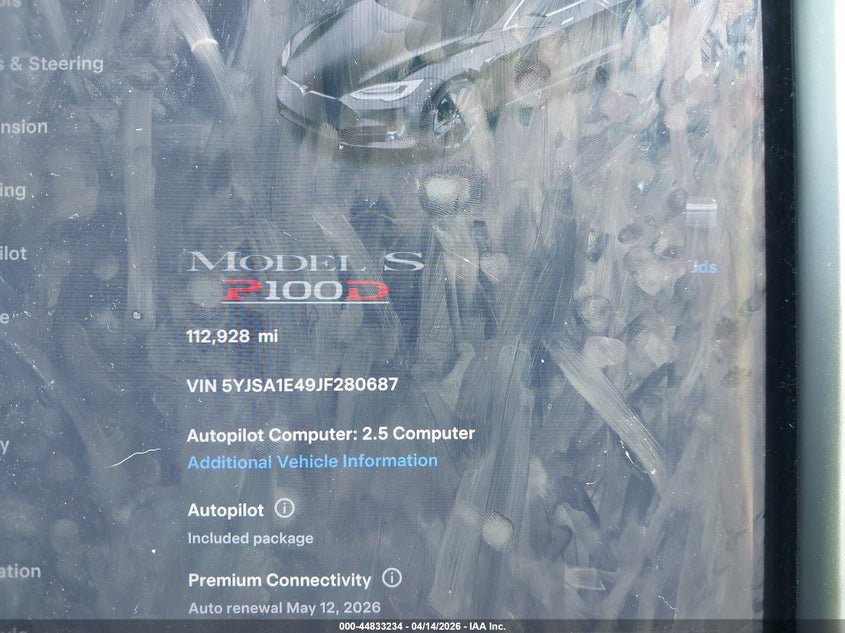 2018 Tesla Model S 100D/75D/P100D VIN: 5YJSA1E49JF280687 Lot: 44833234