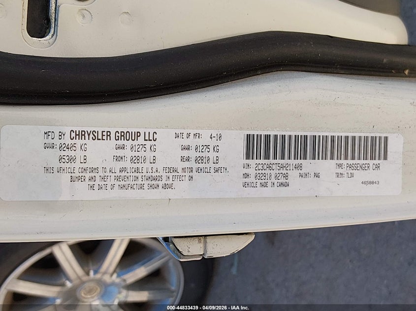 2010 Chrysler 300C Hemi VIN: 2C3CA6CT5AH211408 Lot: 44833439