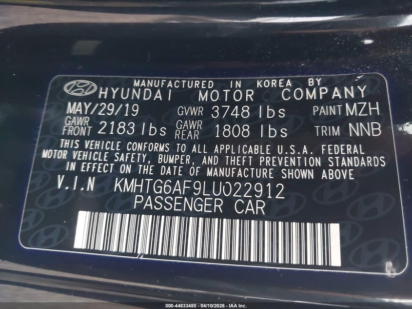 2020 Hyundai Veloster 2.0 VIN: KMHTG6AF9LU022912 Lot: 44833480