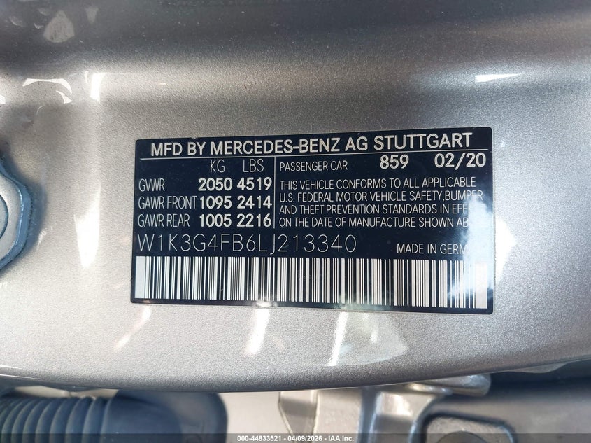 2020 Mercedes-Benz A 220 4Matic VIN: W1K3G4FB6LJ213340 Lot: 44833521