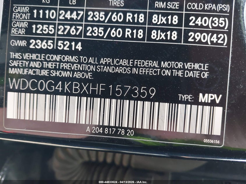 2017 Mercedes-Benz Glc 300 4Matic VIN: WDC0G4KBXHF157359 Lot: 44833524