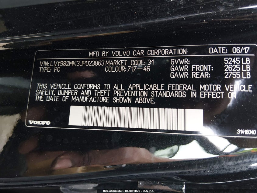 2018 Volvo S90 T5 Momentum VIN: LVY982MK3JP023863 Lot: 44833569