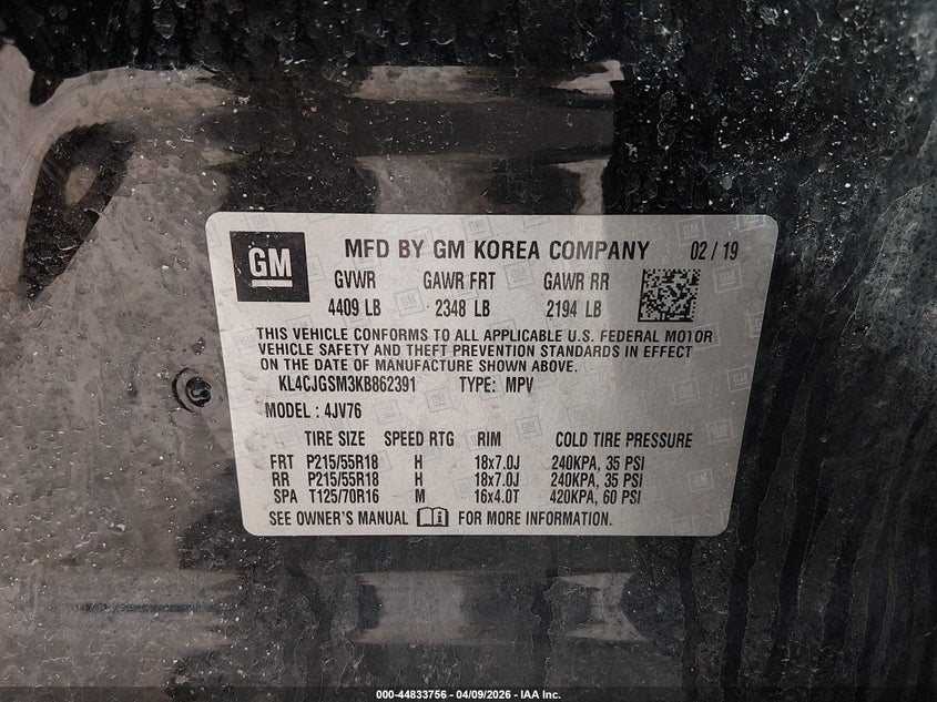 2019 Buick Encore Awd Essence VIN: KL4CJGSM3KB862391 Lot: 44833756