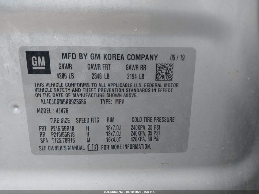 2019 Buick Encore Fwd Essence VIN: KL4CJCSM5KB923586 Lot: 44833769