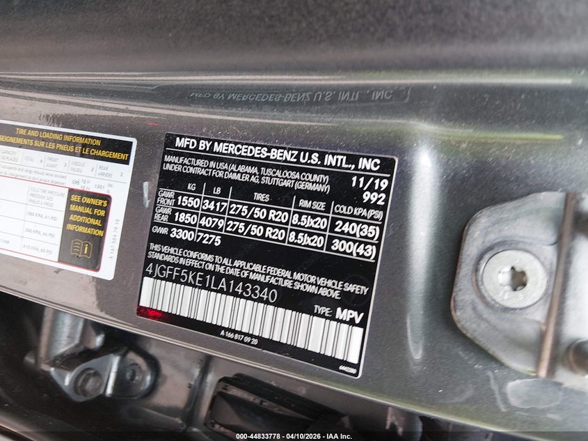 2020 Mercedes-Benz Gls 450 4Matic VIN: 4JGFF5KE1LA143340 Lot: 44833778