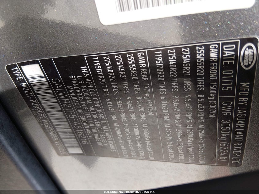 2015 Land Rover Range Rover Sport 5.0L V8 Supercharged VIN: SALWR2TF5FA516216 Lot: 44833787