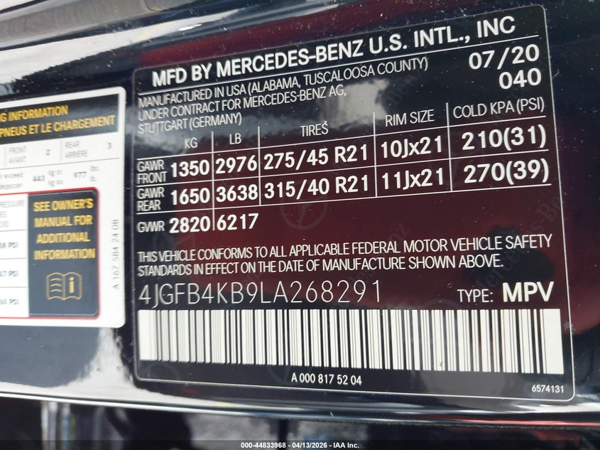 2020 Mercedes-Benz Gle 350 4Matic VIN: 4JGFB4KB9LA268291 Lot: 44833968