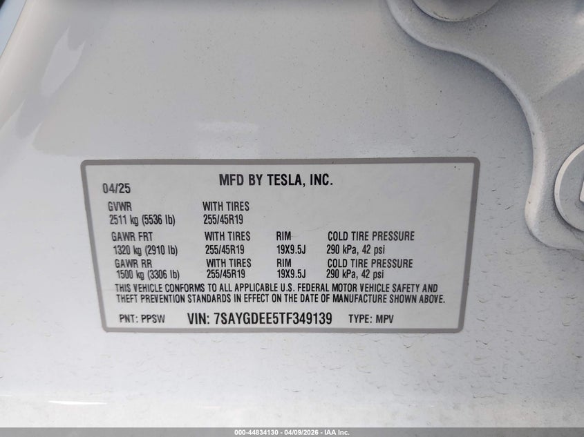 2026 TESLA MODEL Y ELECTRIC(VIN: 7SAYGDEE5TF349139