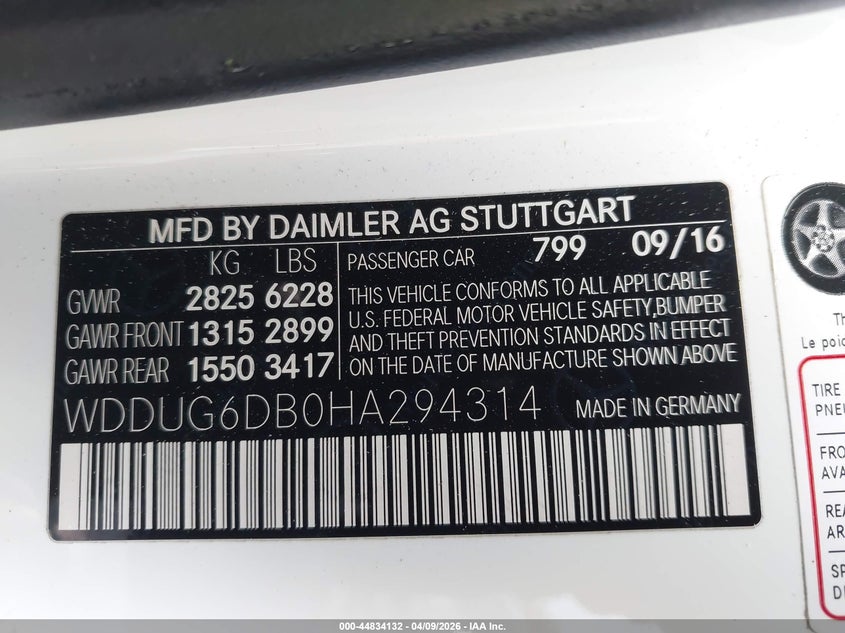 2017 Mercedes-Benz S 550E Plug-In Hybrid VIN: WDDUG6DB0HA294314 Lot: 44834132