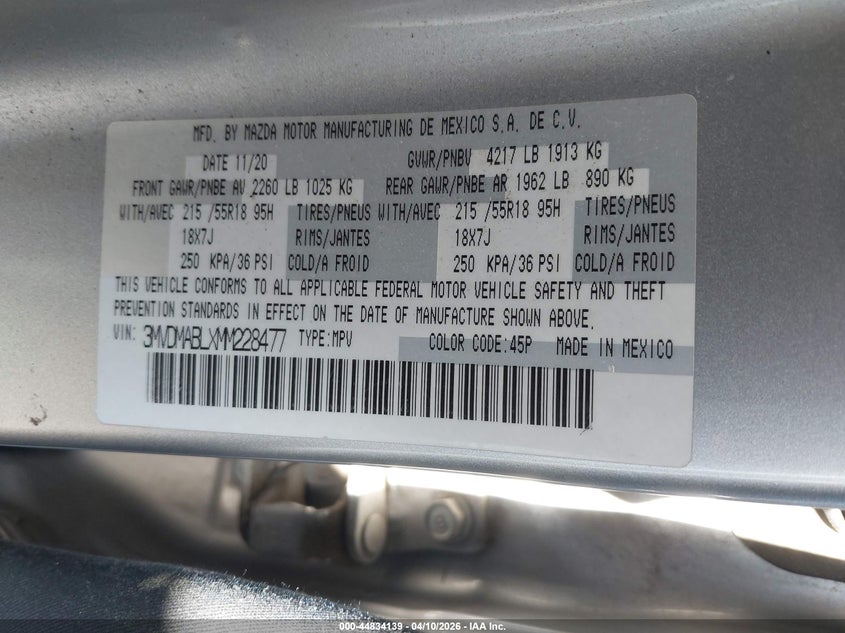 2021 Mazda Cx-30 Select VIN: 3MVDMABLXMM228477 Lot: 44834139