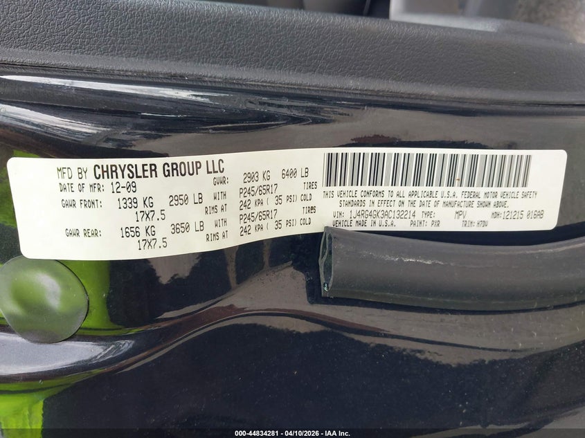 2010 Jeep Commander Sport VIN: 1J4RG4GK3AC132214 Lot: 44834281