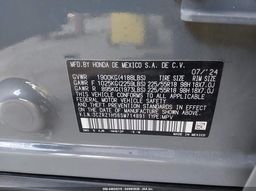 VIN 3CZRZ1H56SM714891 2025 HONDA HR-V 2WD SPORT