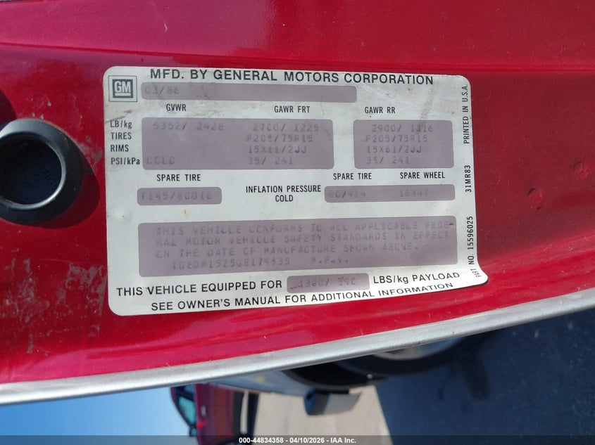 1986 Chevrolet Astro VIN: 1G8DM15Z5GB179535 Lot: 44834358