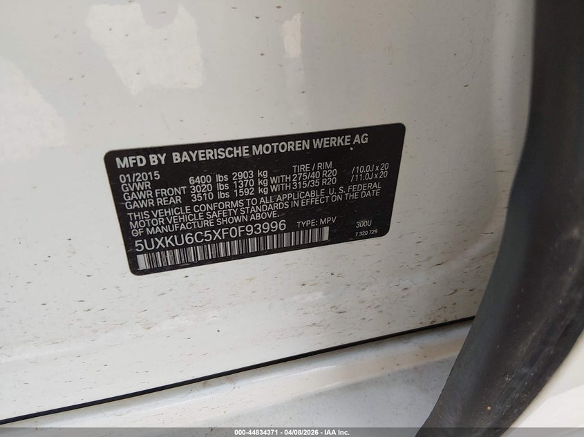 2015 BMW X6 xDrive50I VIN: 5UXKU6C5XF0F93996 Lot: 44834371