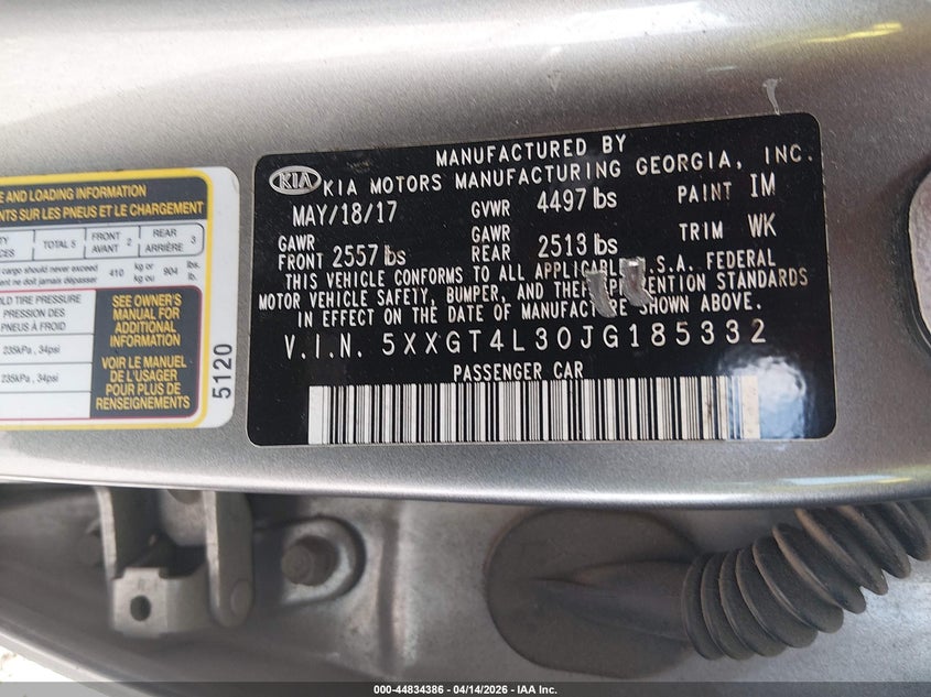 2018 Kia Optima Lx VIN: 5XXGT4L30JG185332 Lot: 44834386