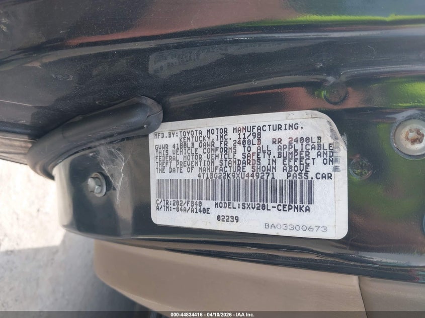 1999 Toyota Camry Le VIN: 4T1BG22K9XU449271 Lot: 44834416