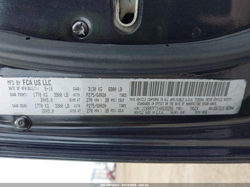 2018 Ram 1500 Tradesman 4X4 6'4 Box VIN: 1C6RR7FT8JS343742 Lot: 44834432