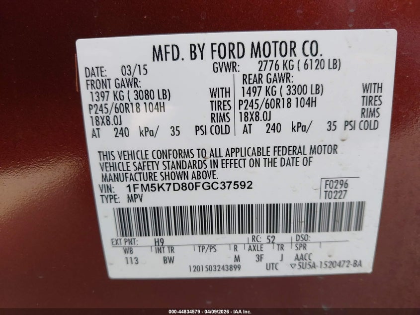 2015 Ford Explorer 3.5 Xlt brown Lot 111044834579 Vin 1FM5K7D80FGC37592