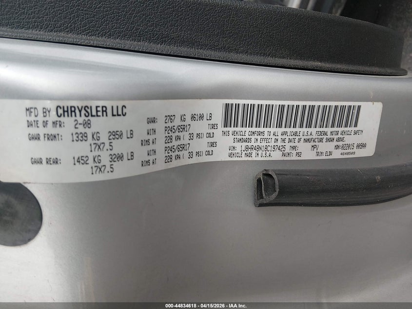 2008 Jeep Grand Cherokee Laredo VIN: 1J8HR48N18C197425 Lot: 44834618