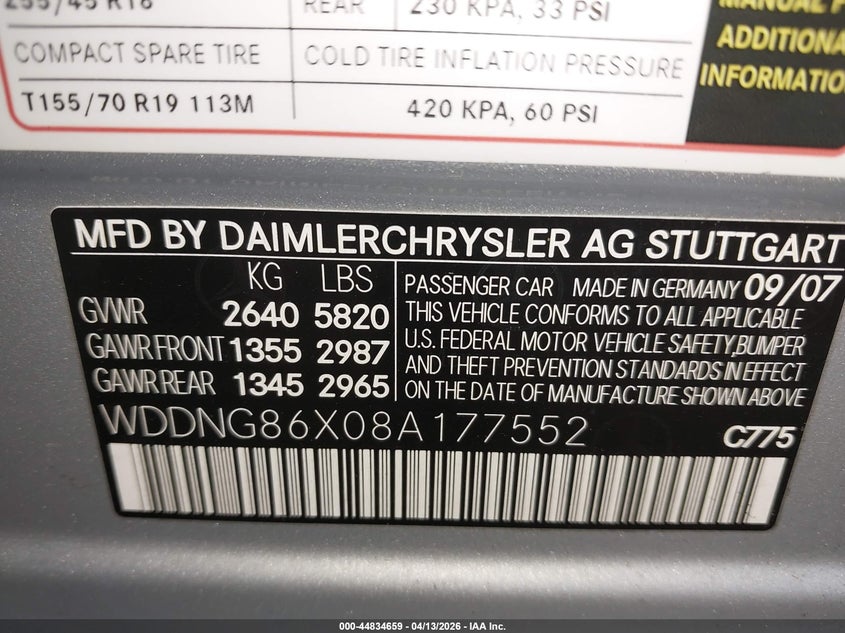 2008 Mercedes-Benz S 550 4Matic VIN: WDDNG86X08A177552 Lot: 44834659