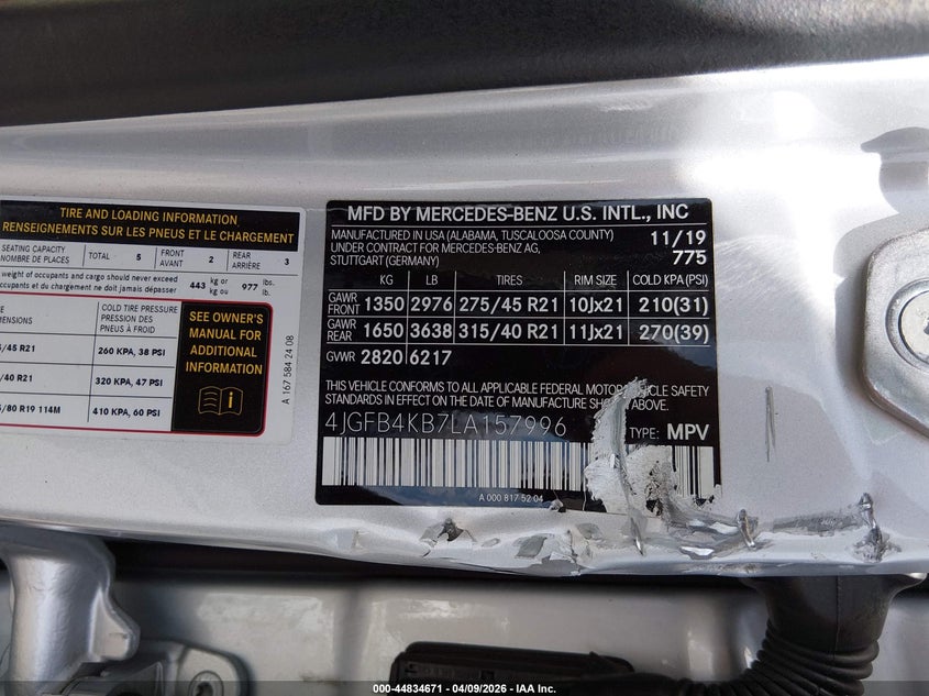 2020 Mercedes-Benz Gle 350 4Matic VIN: 4JGFB4KB7LA157996 Lot: 44834671