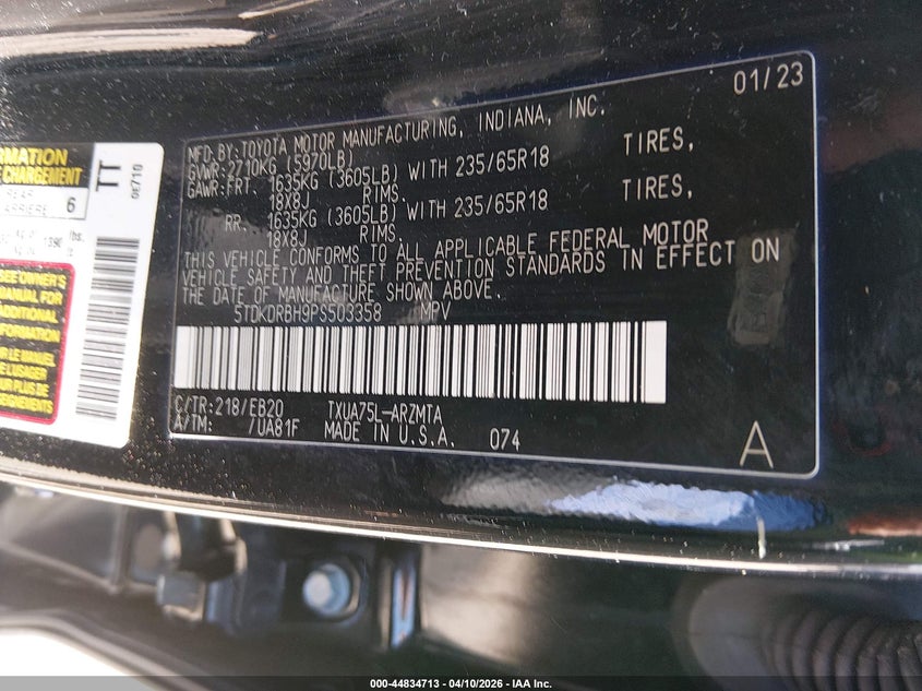 2023 TOYOTA HIGHLANDER 2.4L I-4 DI, DOHC, V(VIN: 5TDKDRBH9PS503358