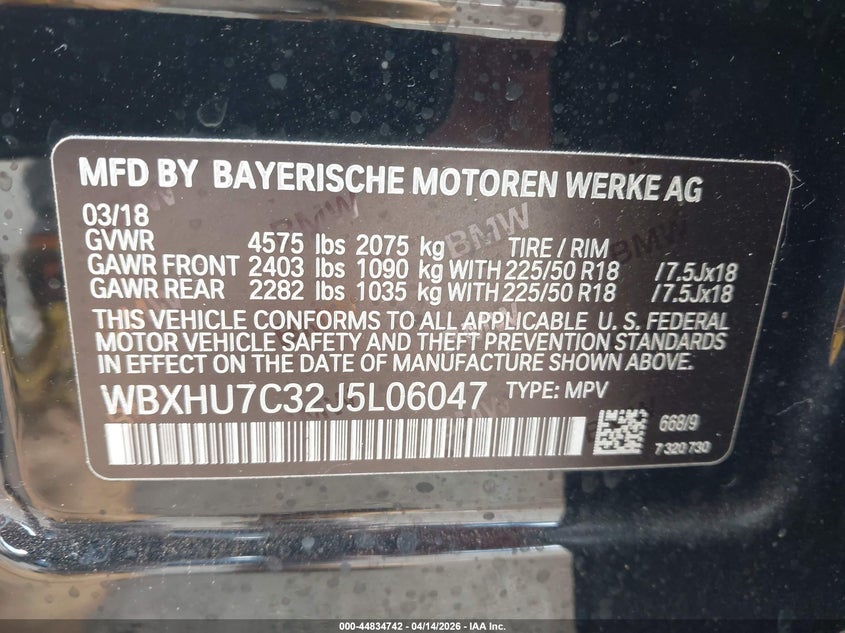 2018 BMW X1 Sdrive28I VIN: WBXHU7C32J5L06047 Lot: 44834742
