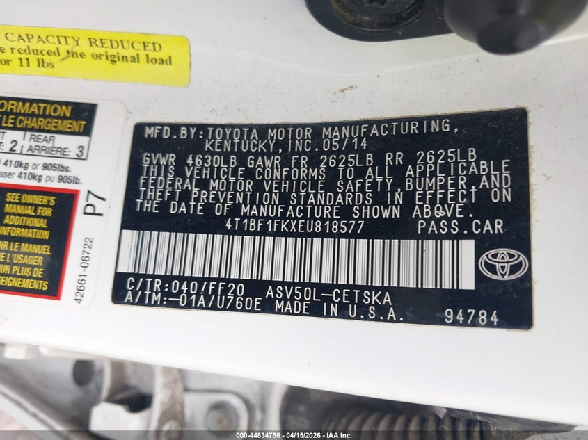2014 Toyota Camry Se VIN: 4T1BF1FKXEU818577 Lot: 44834756