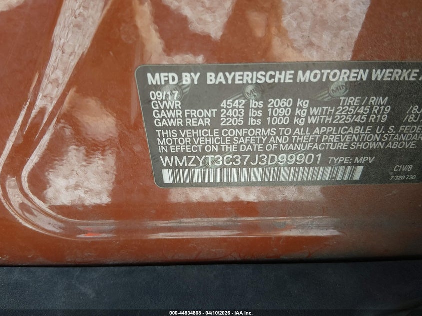 2018 Mini Countryman Cooper S VIN: WMZYT3C37J3D99901 Lot: 44834808