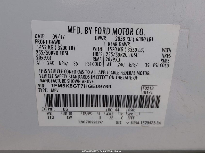 2017 Ford Explorer 3.5 white Lot 111044834827 Vin 1FM5K8GT7HGE09769