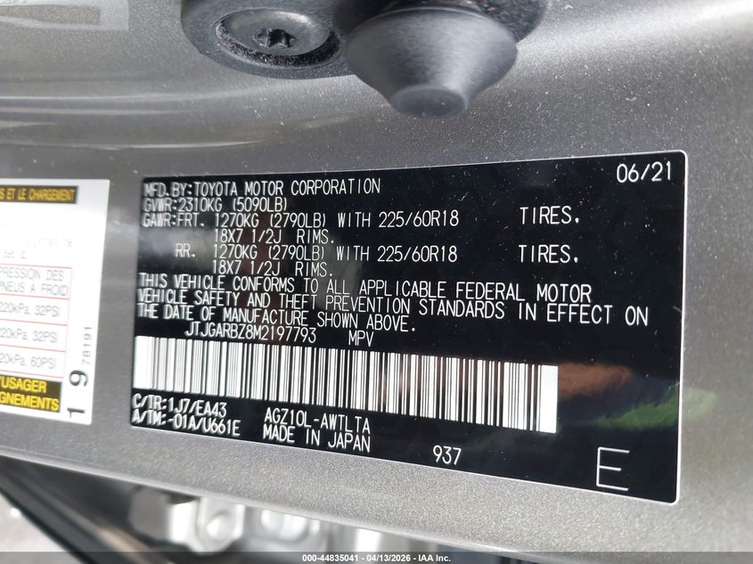 2021 Lexus Nx 300 VIN: JTJGARBZ8M2197793 Lot: 44835041