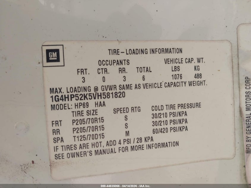 1997 Buick Lesabre Custom VIN: 1G4HP52K5VH581820 Lot: 44835066