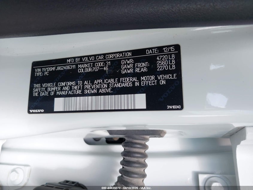 2016 Volvo S60 T5 Drive-E VIN: YV126MFJ8G2406311 Lot: 44835070