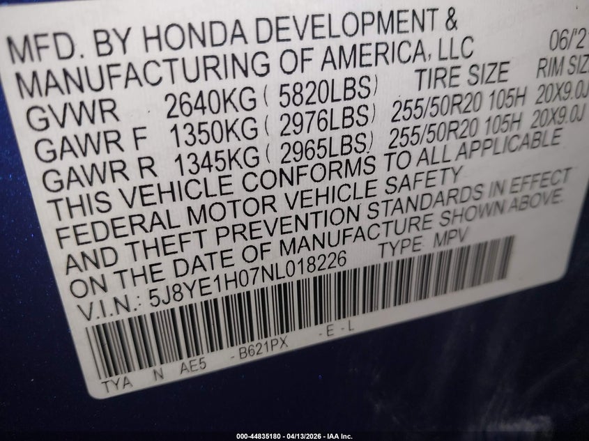 2022 Acura Mdx A-Spec Package VIN: 5J8YE1H07NL018226 Lot: 44835180