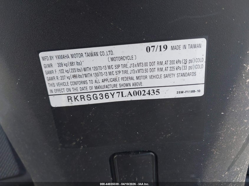 2020 Yamaha Xc155 VIN: RKRSG36Y7LA002435 Lot: 44835339