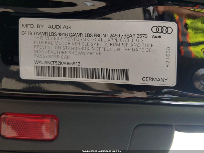 2019 Audi A5 45 Premium VIN: WAUANCF52KA055912 Lot: 44835512