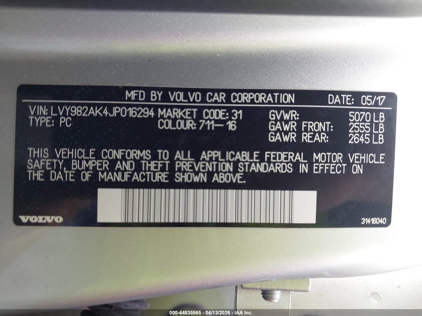 2018 Volvo S90 T5 Momentum VIN: LVY982AK4JP016294 Lot: 44835565