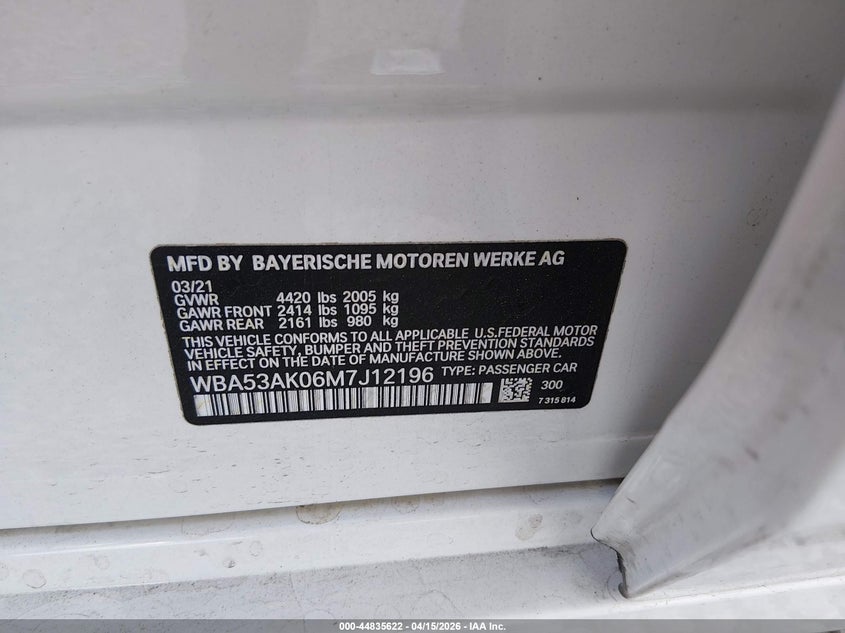 2021 BMW 228I Gran Coupe Sdrive VIN: WBA53AK06M7J12196 Lot: 44835622